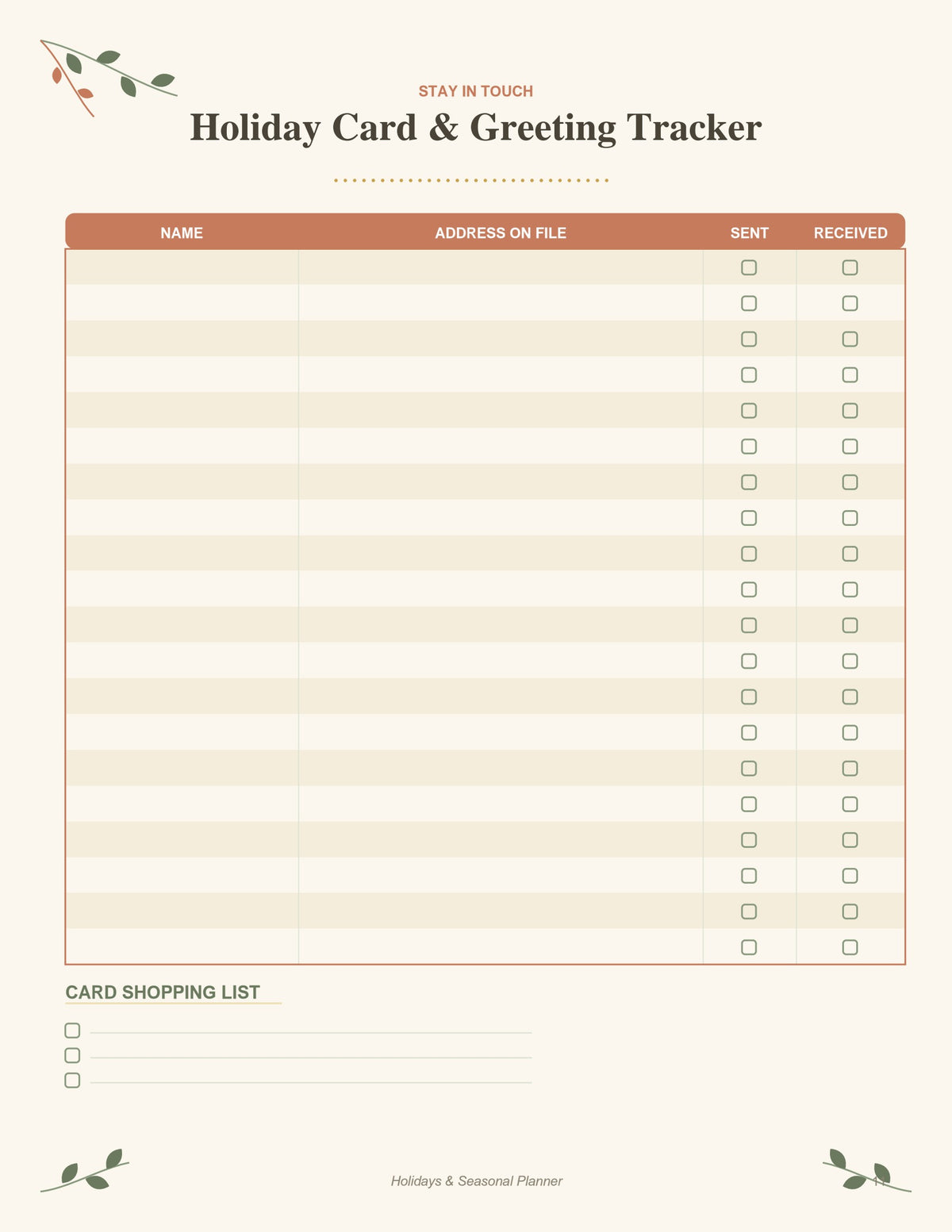 Holidays & Seasonal Planner printable PDF, page 11