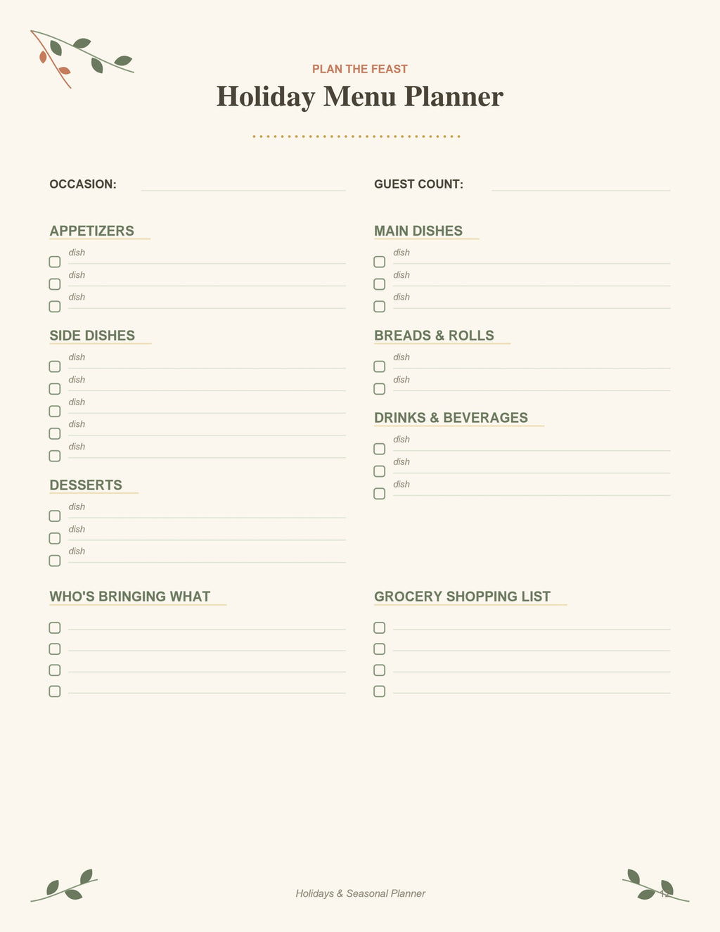 Holidays & Seasonal Planner printable PDF, page 12