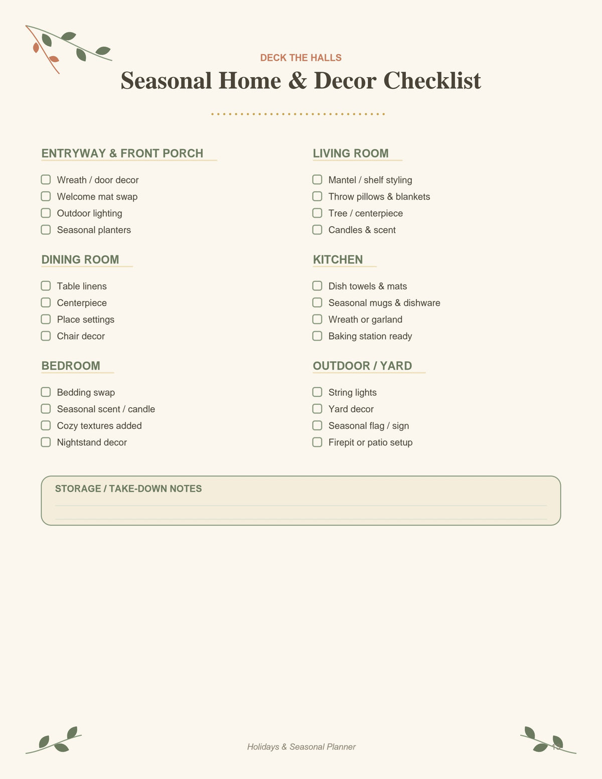 Holidays & Seasonal Planner printable PDF, page 13