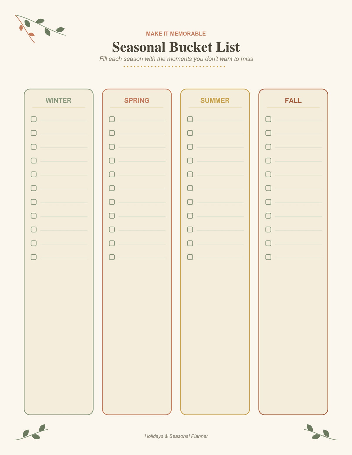 Holidays & Seasonal Planner printable PDF, page 14