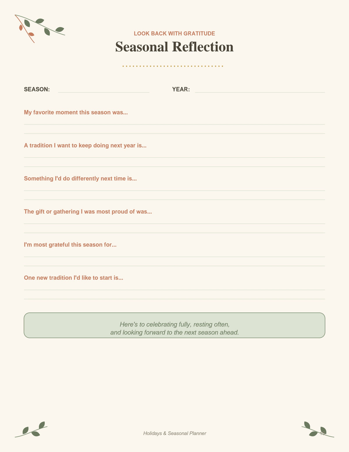 Holidays & Seasonal Planner printable PDF, page 15
