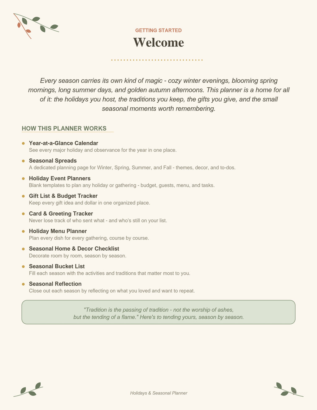 Holidays & Seasonal Planner printable PDF, page 2