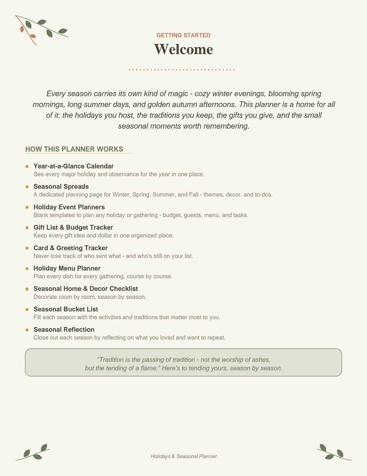 Holidays & Seasonal Planner printable PDF, page 2