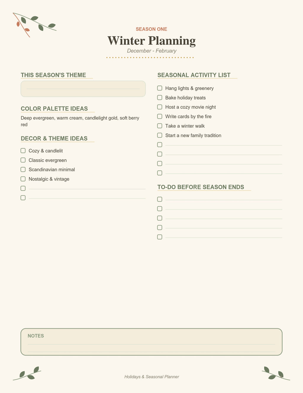Holidays & Seasonal Planner printable PDF, page 4