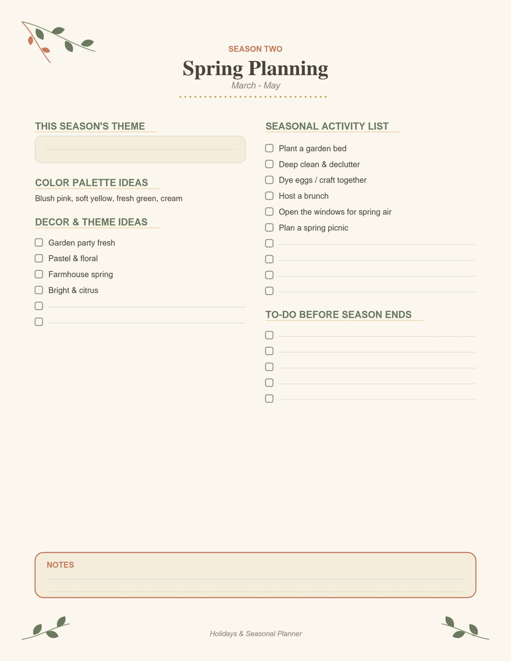 Holidays & Seasonal Planner printable PDF, page 5