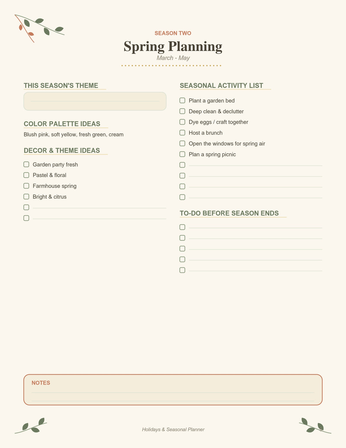 Holidays & Seasonal Planner printable PDF, page 5
