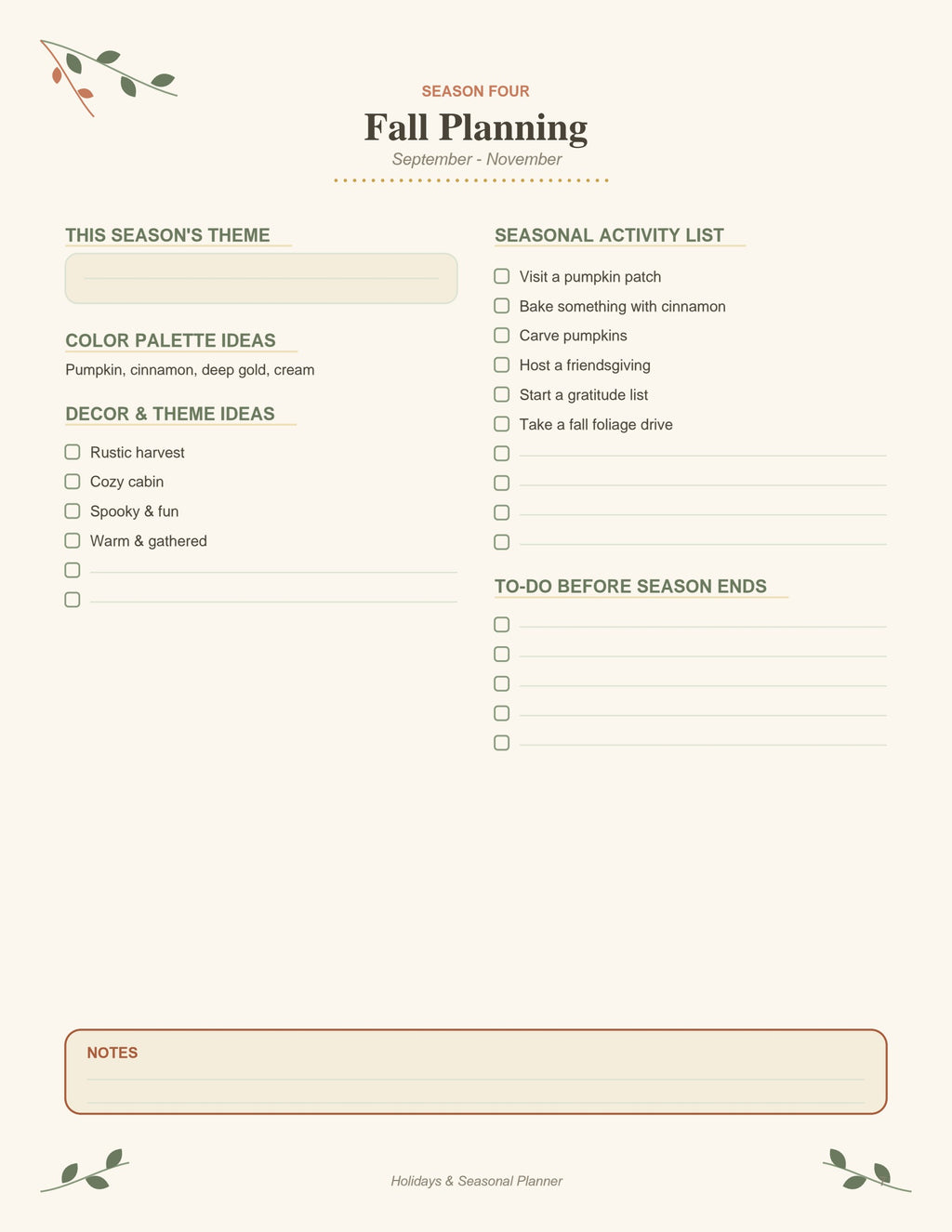 Holidays & Seasonal Planner printable PDF, page 7
