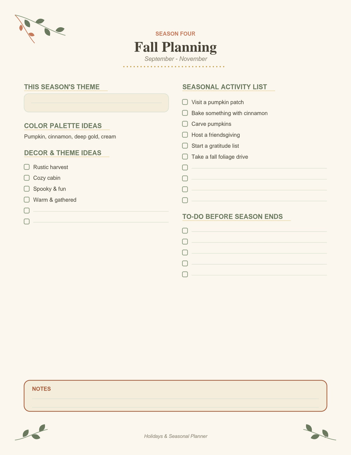 Holidays & Seasonal Planner printable PDF, page 7