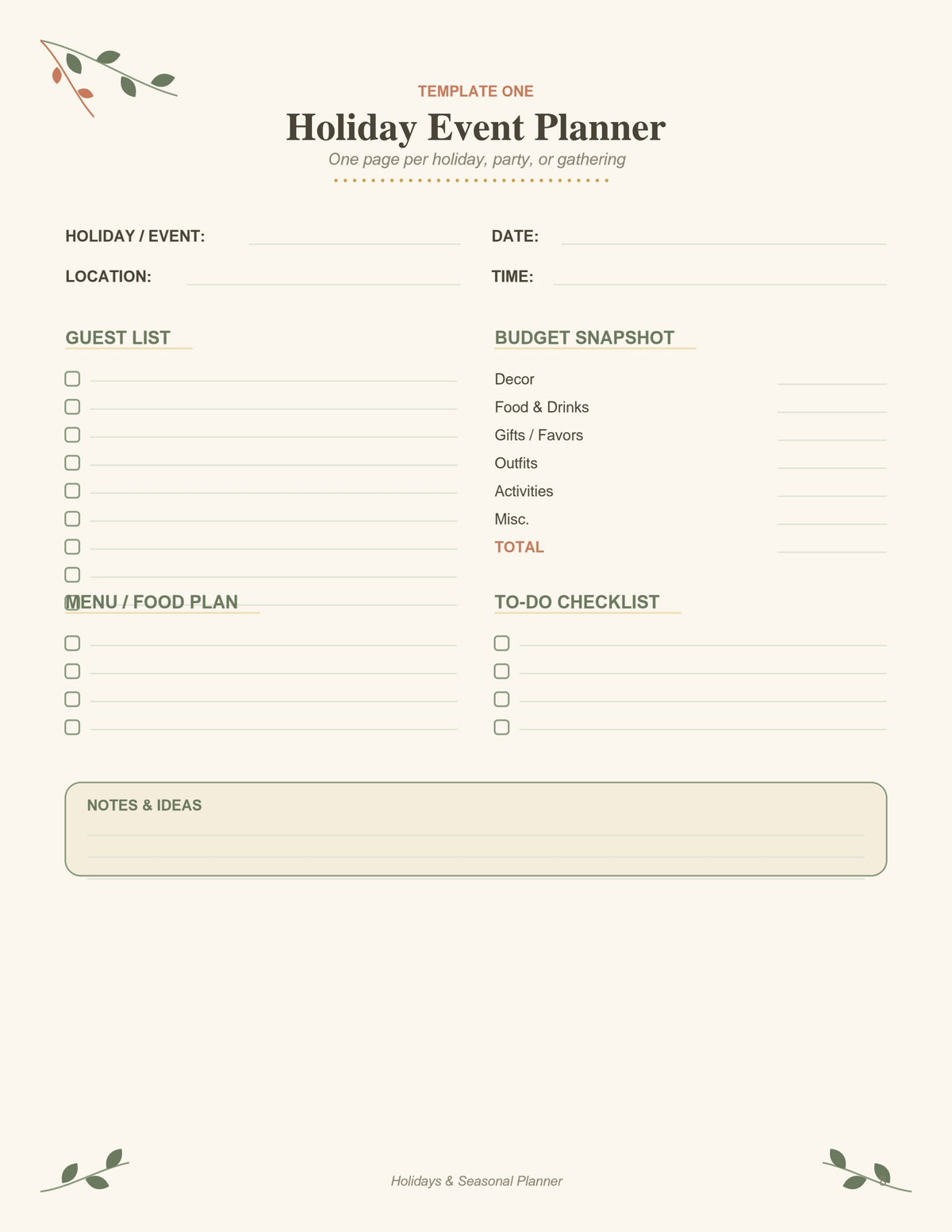 Holidays & Seasonal Planner printable PDF, page 8