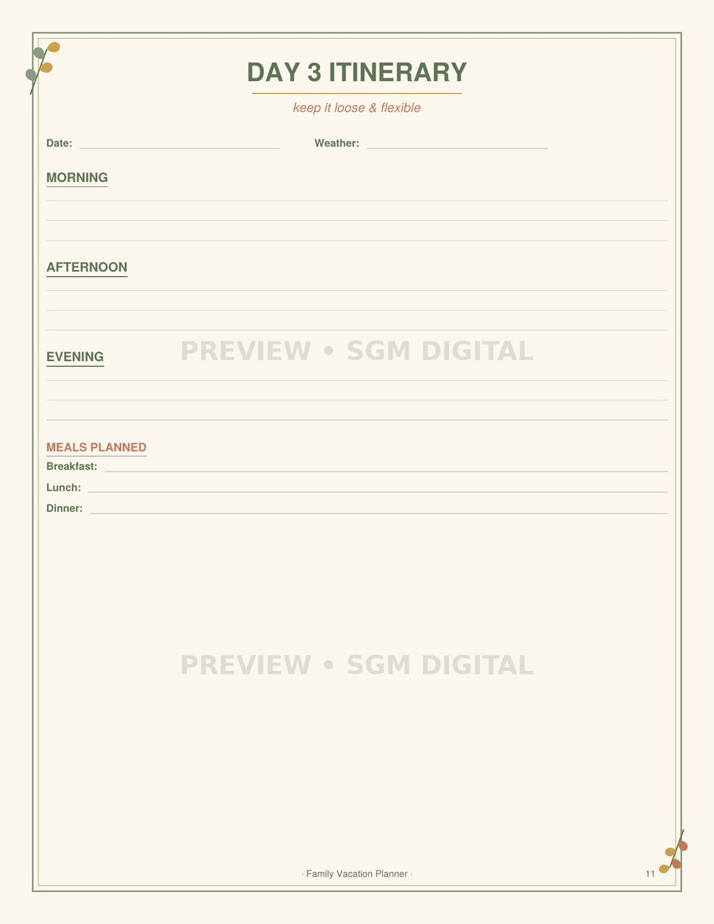 Printable vacation activity and bucket list page