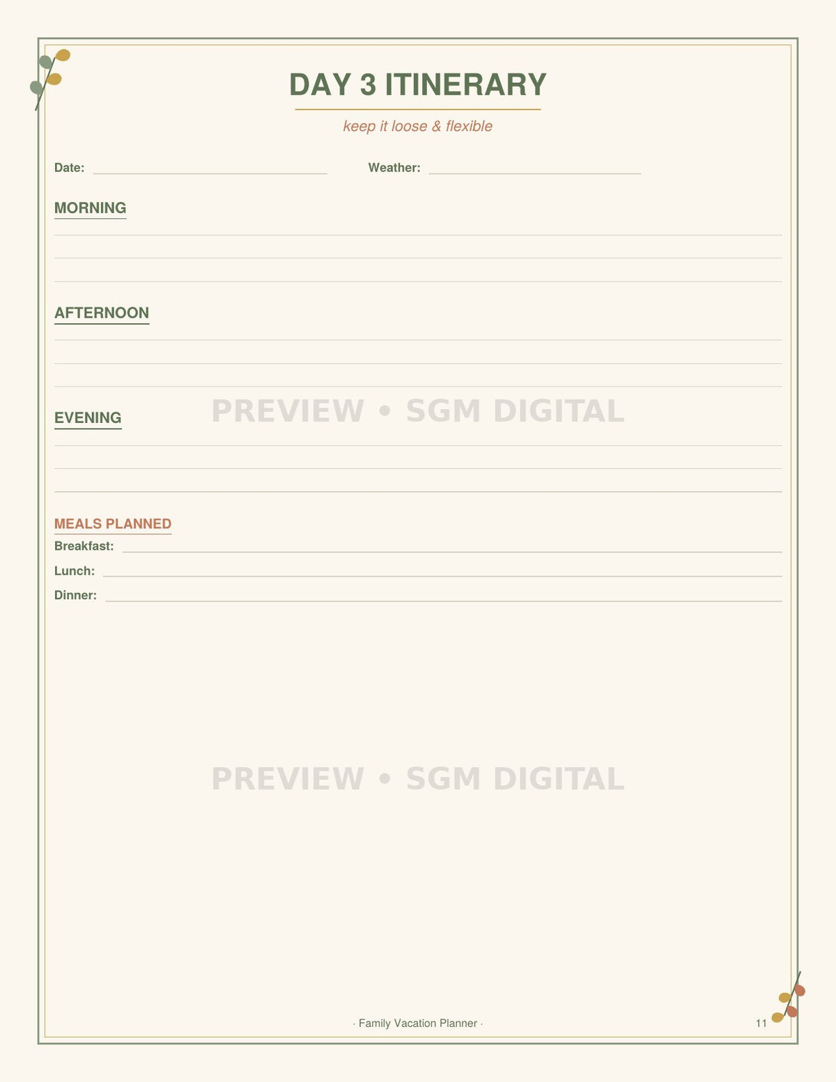 Printable vacation activity and bucket list page