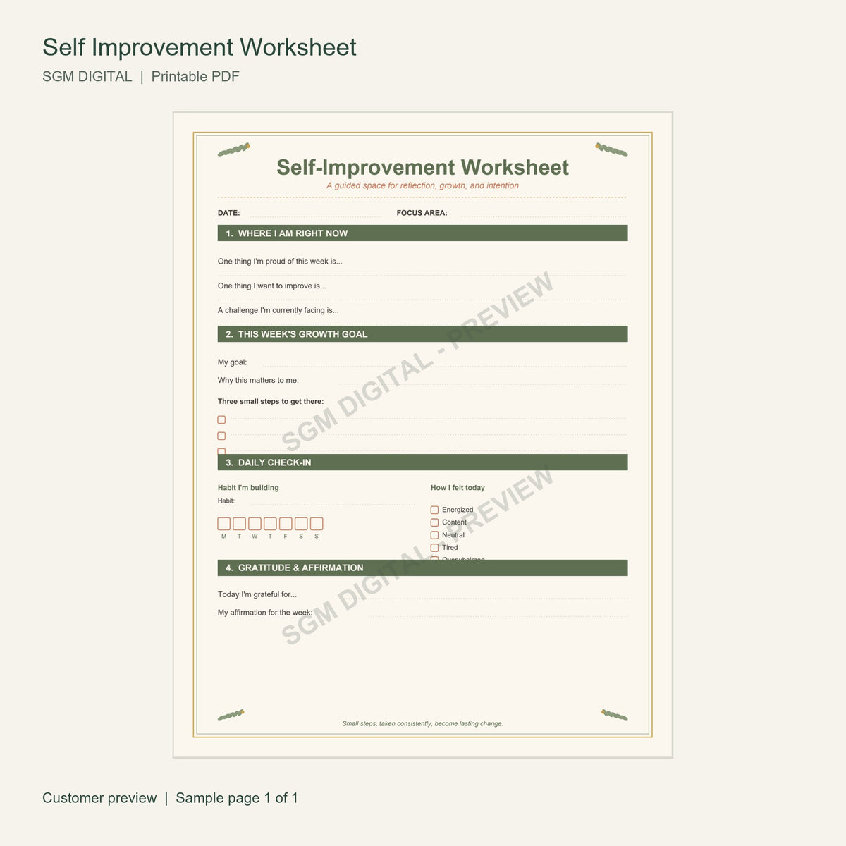 Self-Improvement Worksheet