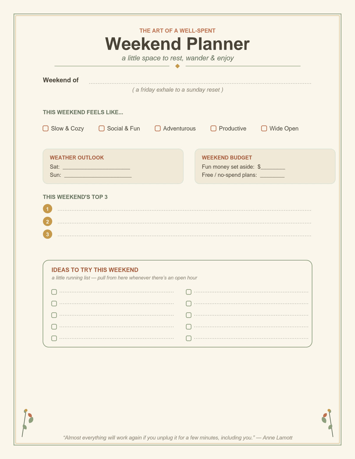 Weekend Free Time Planner